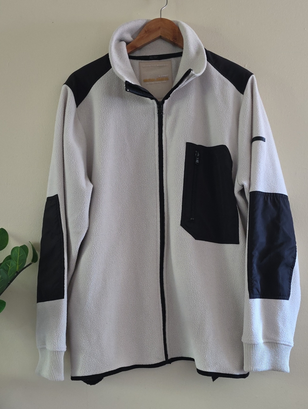 Nautica Jeans Co. Men's Fleece Full Zip Sweater/Jacket - Off White - XL